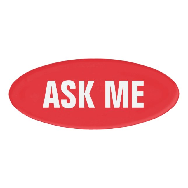 Badge D'identification Demandez-moi des étiquettes magnétiques rouges et  (Devant)
