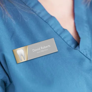 Badge D'identification Dentiste moderne Gold & Grey Dental Assistant dent