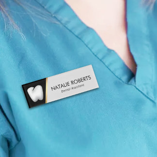 Badge D'identification Dentiste moderne White Tooth Gold Dental Assistant