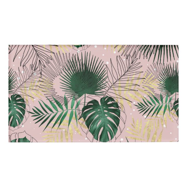 Badge D'identification Design moderne or tropical feuilles et doddles (Devant)