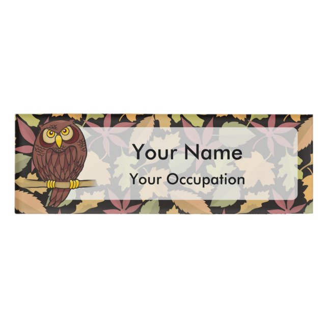 Badge D'identification Dessin de hibou sur le nom de l'arrière - plan noi (Devant)