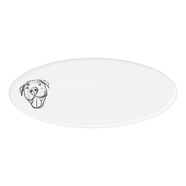 Badge D'identification dessin pitbull simple amoureux des chiens noir bla (Devant)