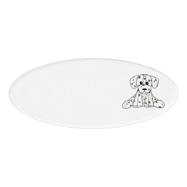Badge D'identification Dessin simple de contour de chien en peluche dalma (Devant)