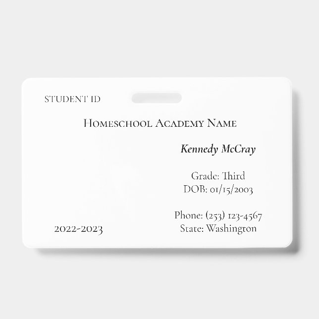 Badge d'identification d'étudiant à domicile (Avant)