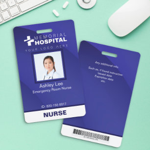 Badge d'identification d'hôpital bleu avec photo e