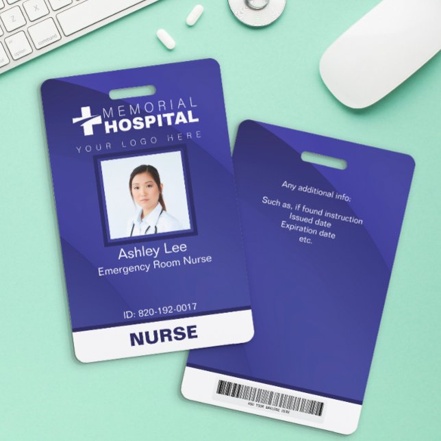 Badge d'identification d'hôpital bleu avec photo e (Créateur téléchargé)