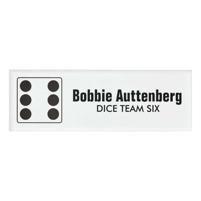 Badge D'identification DICE numéros de pips noir 6 + votre backgr. & idée (Devant)