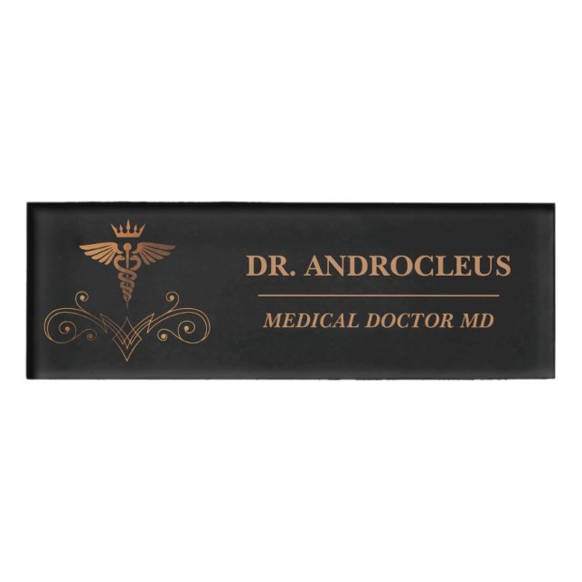 Badge D'identification Docteur Médicale Black Gold Caduceus (Devant)