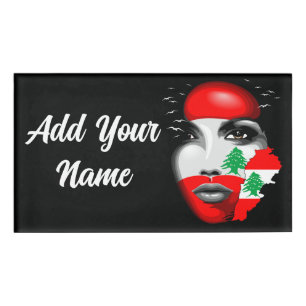 Badge D'identification Drapeau et carte du Liban sur le visage de la fill