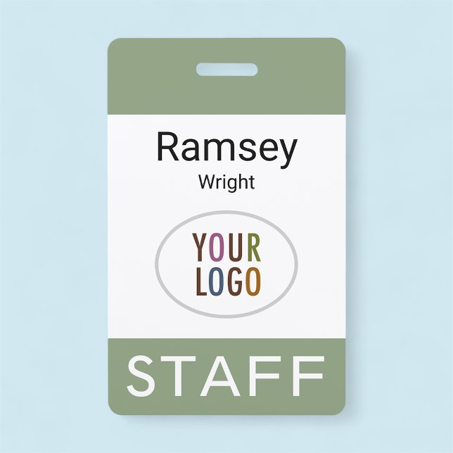 Badge d'identification du personnel Vert Sauge ave (MISOOK Sage Green Badge with Logo)