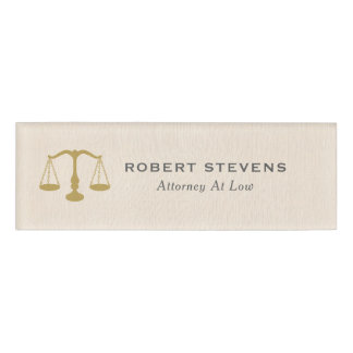 Badge D'identification Echelle minimaliste de lin beige et de justice or