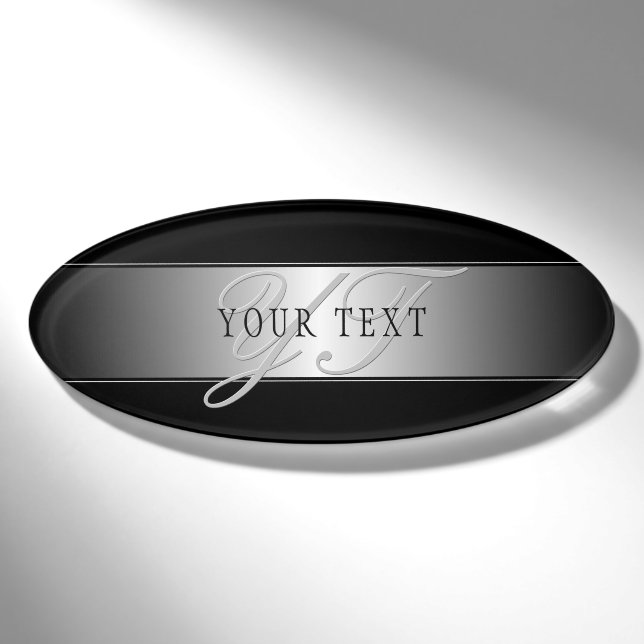 Badge D'identification Écriture de monogramme élégante et modifiable | No (Devant)
