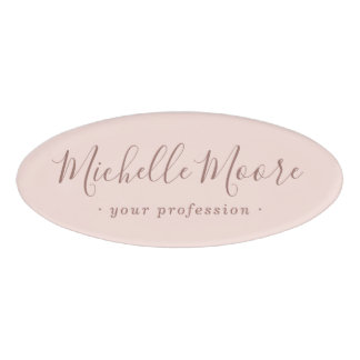 Badge D'identification Écriture féminine élégant rose pâle
