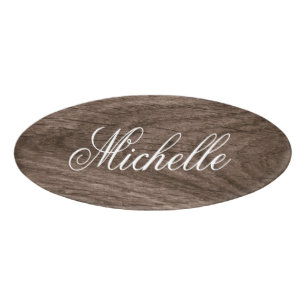 Badge D'identification Écriture féminine élégante de bois de chêne b