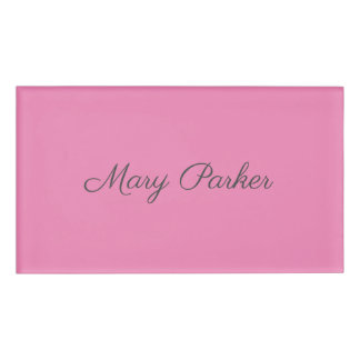 Badge D'identification Écriture manuscrite Nom professionnel simple rose