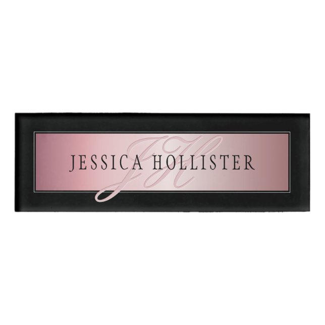 Badge D'identification Elégant Blush Faux Rose Gold | Nom et initiales (Devant)