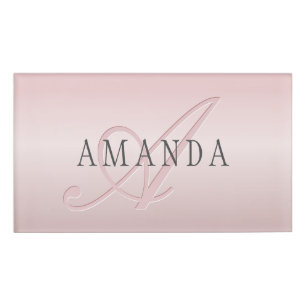 Badge D'identification Elégant Blush Faux Rose Gold Nom et monogramme