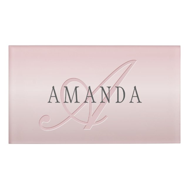 Badge D'identification Elégant Blush Faux Rose Gold | Nom et monogramme (Devant)