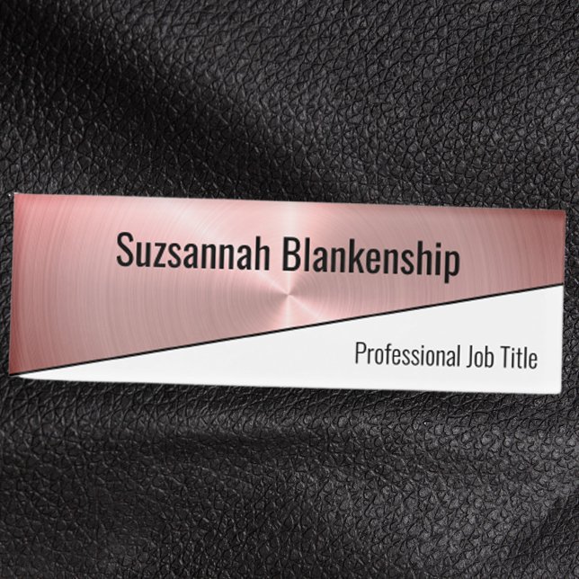 Badge D'identification Élégant brossé métal rose Nom professionnel Balise (Créateur téléchargé)
