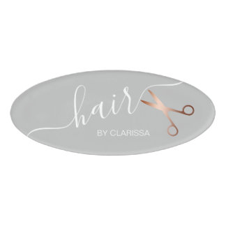 Badge D'identification Elégant ciseaux d'or rose moderne coiffeur