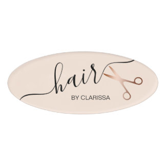 Badge D'identification Elégant ciseaux d'or rose moderne coiffeur
