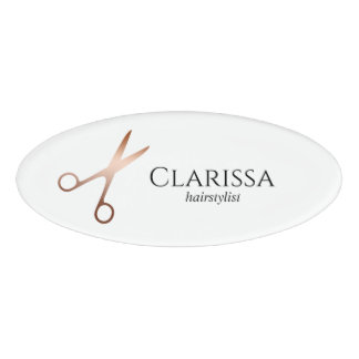 Badge D'identification Elégant ciseaux d'or rose moderne coiffeur
