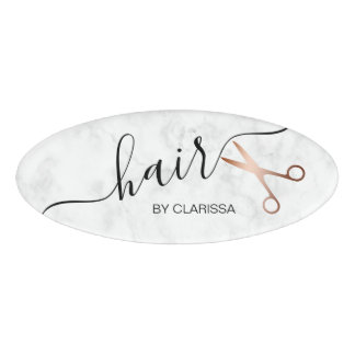 Badge D'identification Elégant ciseaux d'or rose moderne coiffeur