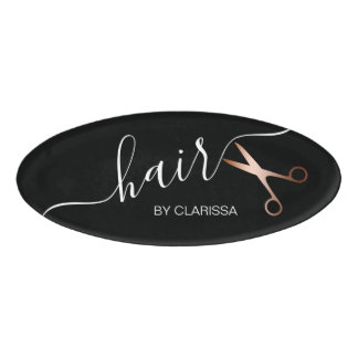 Badge D'identification Elégant ciseaux d'or rose moderne coiffeur