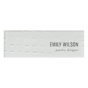 Badge D'identification Elégant Classy Simple Ivory Blanc Cuir Texture