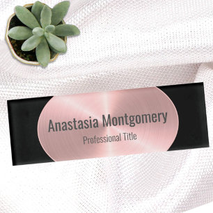 Badge D'identification Élégant Faux Métal Ovale Rose Brossé Personnalisé