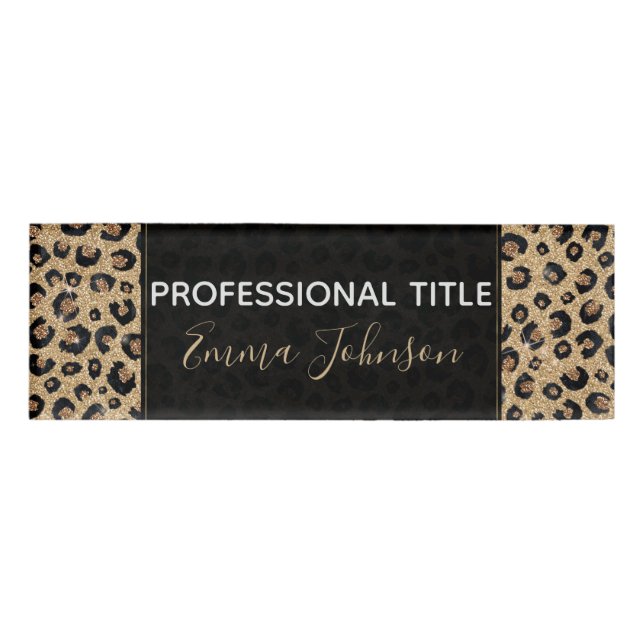 Badge D'identification Elegant Gold Glitter Black Leopard (Devant)