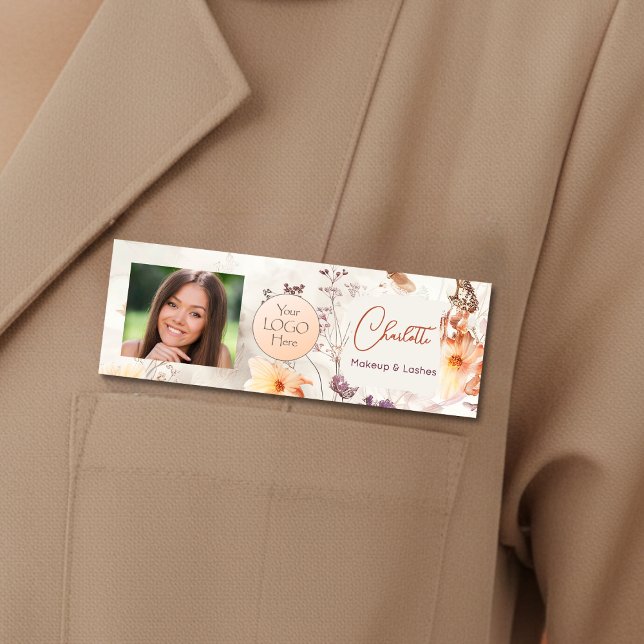 Badge D'identification Élégant Logo de Script Aquarelle Photo Maquillage (Créateur téléchargé)