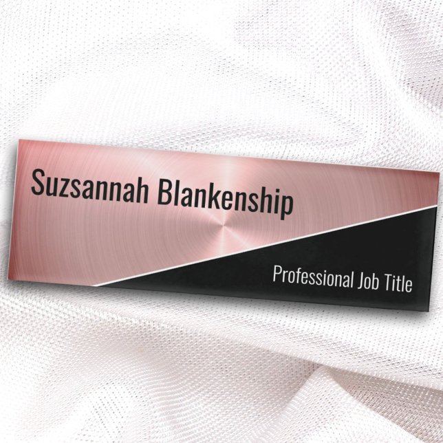 Badge D'identification Élégant Métal Rose Brossé Diagonal Professionnel  (Créateur téléchargé)