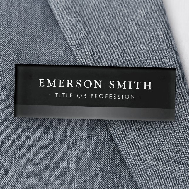 Badge D'identification Élégant moderne noir et gris (Elegant black and gray modern name tag)