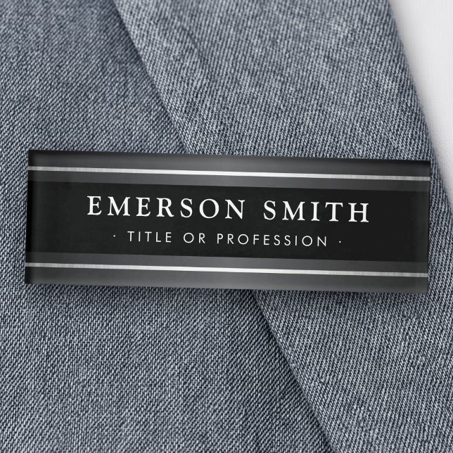Badge D'identification Élégant moderne noir et gris (Elegant black and gray modern name tag)