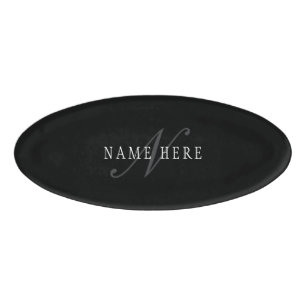Badge D'identification Élégant Monogramme personnalisable Noir gris bla