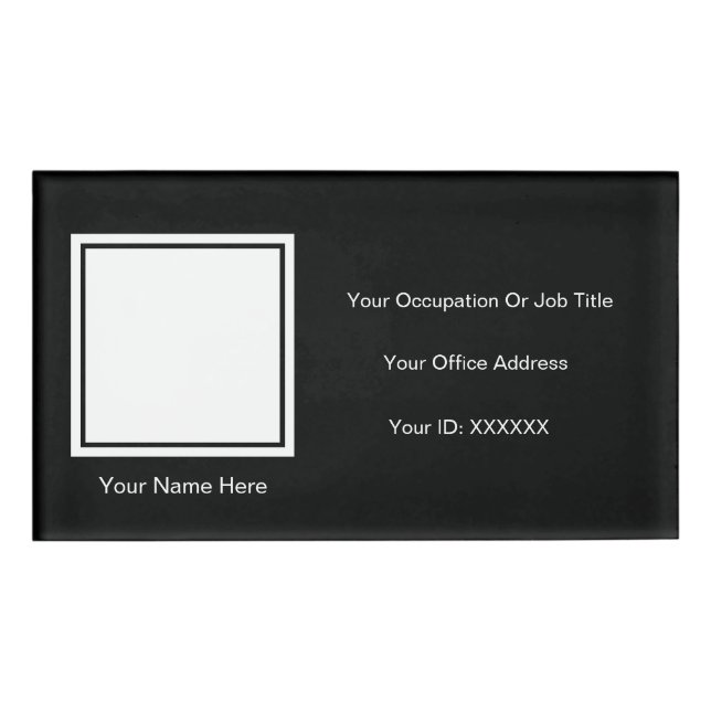 Badge D'identification Élégant noir blanc photo Modèles de texte personna (Devant)