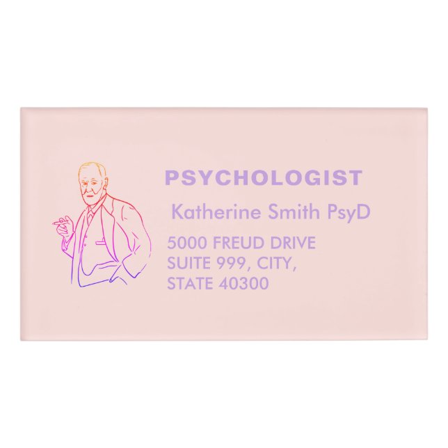 Badge D'identification Elegant Pink Minimalist Psychologist Name  (Devant)