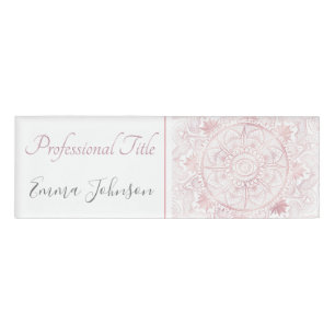 Badge D'identification Elégant Rose Blanc Or Oeil Soleil Lune Mandala