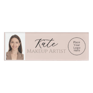 Badge D'identification Élégant Rose Pâle Beauté Photo Entreprise Marque