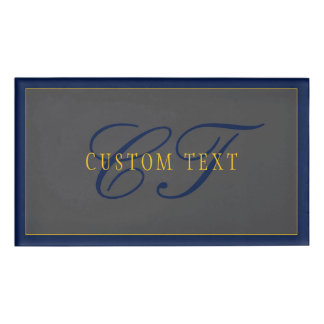 Badge D'identification Élégant Script Monogram Dark Navy Blue Grey & Gold