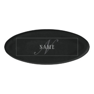 Badge D'identification Élégant Script Monogramme modifiable noir gris bla