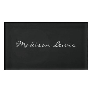 Badge D'identification Élégant Script Plaque Noir Nom Calligraphie