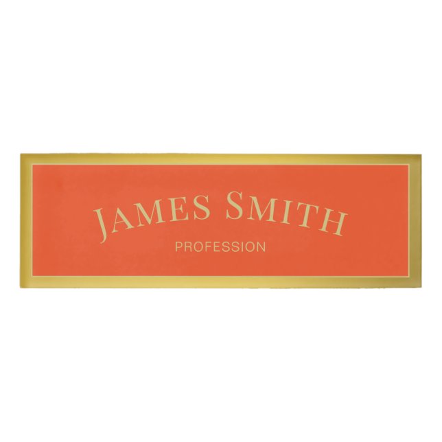 Badge D'identification Élégant Tangerine Tango Orange & Gold Professionne (Devant)