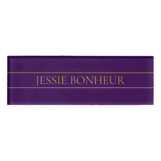 Badge D'identification Élégant texte personnalisable | Gold & Deep Purple