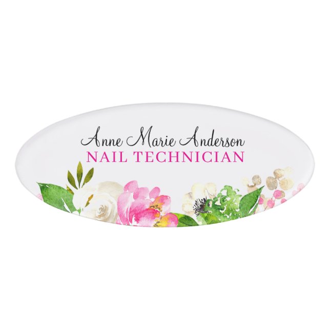 Badge D'identification Elegant White Rose Floral Professional Name  (Devant)