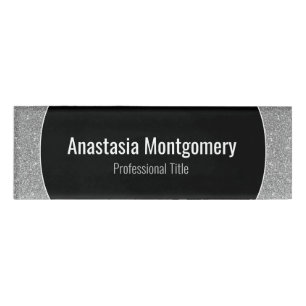 Badge D'identification Élégante Parties scintillant Argent Étincelle Text