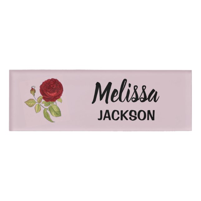 Badge D'identification Élégante rose rose rose rose rose rouge (Devant)