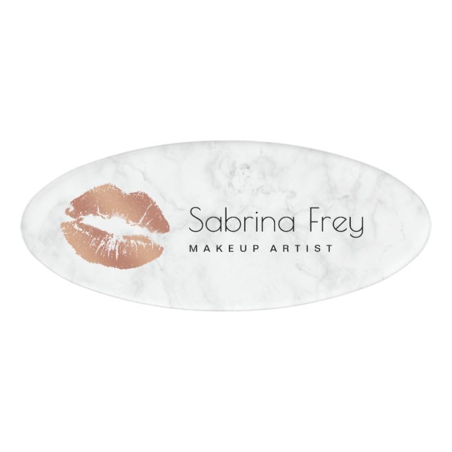 Badge D'identification Élégantes lèvres en or rose en cuivre et maquillag (Devant)