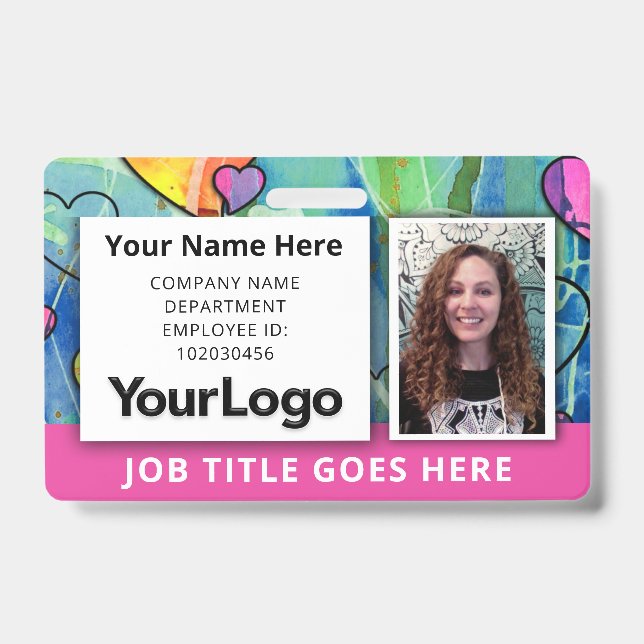 💖 Badge d'identification employé aquarelle néon R (Avant)